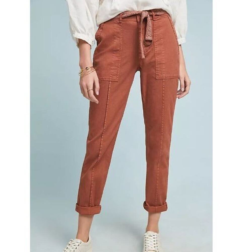 Anthropologie Womens The Wanderer Pants Size 29 Linen Blend Utility Mid Rise